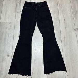 Black Flare Jeans High Rise Raw Hem Wide Leg Y2K Size 3/26 BOHO retro vintage